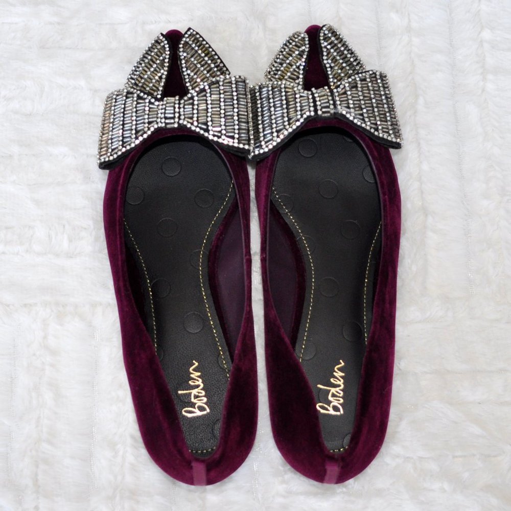 Boden Embellished Flat Shoes; Size 39, 8.5 US; Mulled Wine